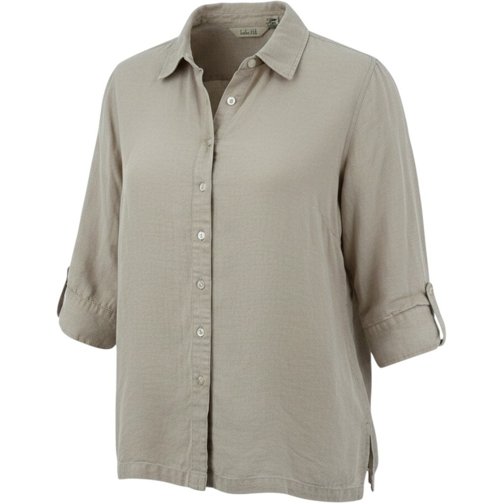 Linden Hill Linen Button Down Shirt Beige 3/4 Sleeve Oatmeal Top Comfy Womens 2X